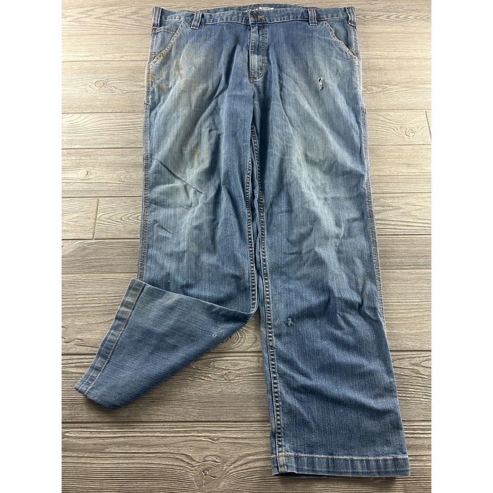 Carhartt Relaxed Fit Carpenter Jeans Mens 42x32 Blue 102808-498 Distressed